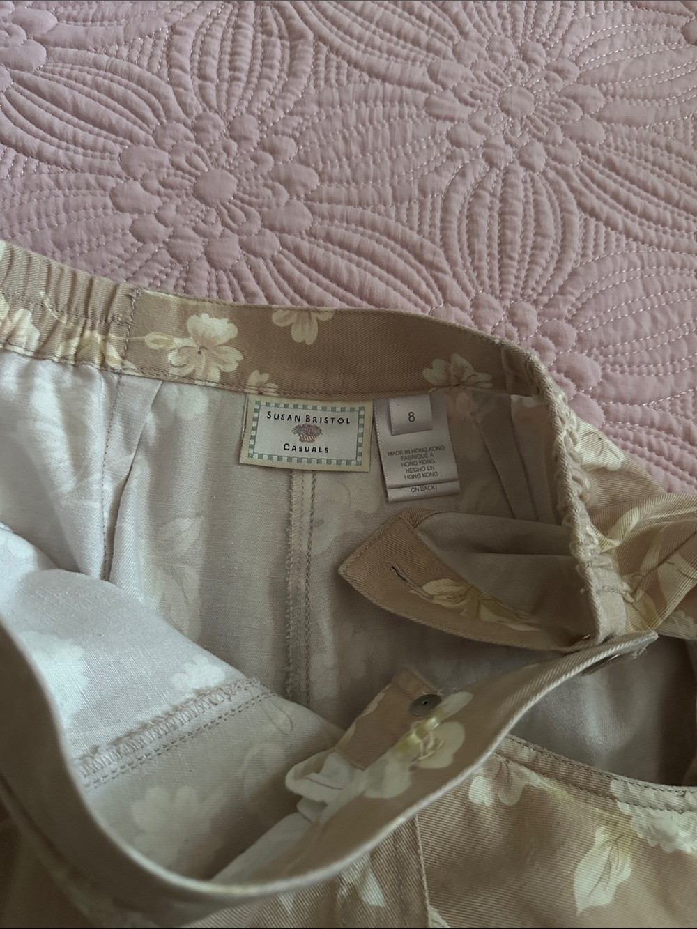 Susan Bristol Beige Floral A-Line Skort, elastic waist, shorts, jorts, vintage - Picture 7 of 11